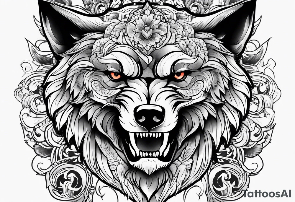 Skull wolf tattoo idea