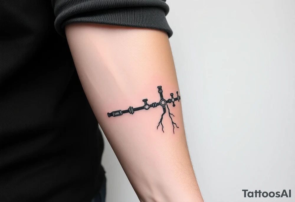 System of pipes that transitions and transforms at the end into veins of forearm tattoo idea