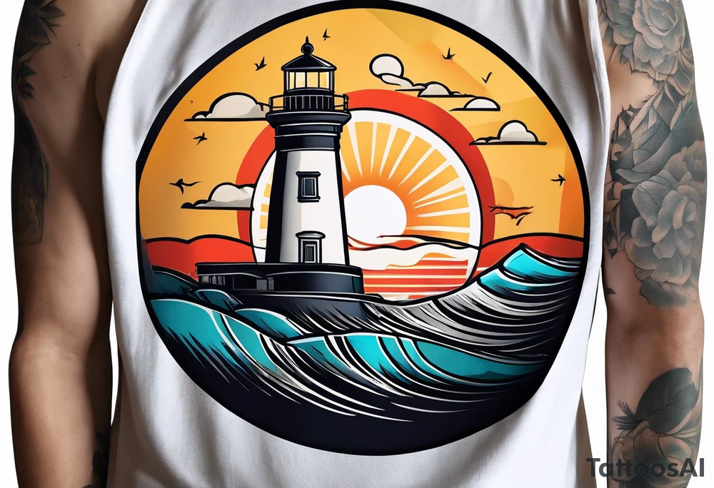 lighthouse,  circle framed, minimalism tattoo idea