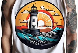 lighthouse,  circle framed, minimalism tattoo idea