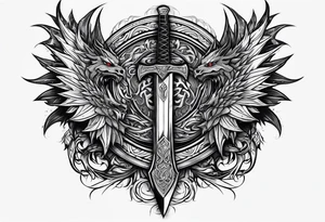 Valhalla sword shield dragon axe viking tattoo idea