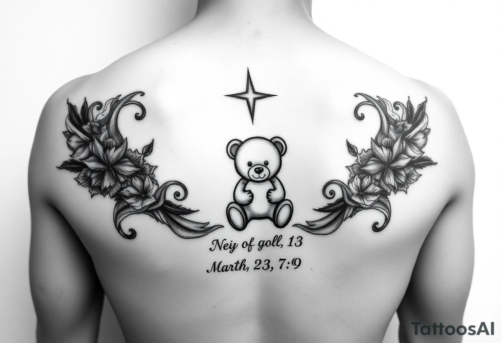 Baby lost , new beginning, shooting star , teddy bear , death date , life small tattoo tattoo idea