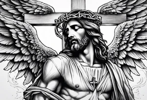 jesus on a cross surround by angel wings tattoo idea