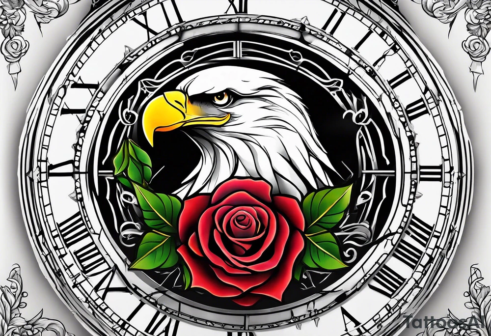 eagle, rose, clock , love tattoo idea