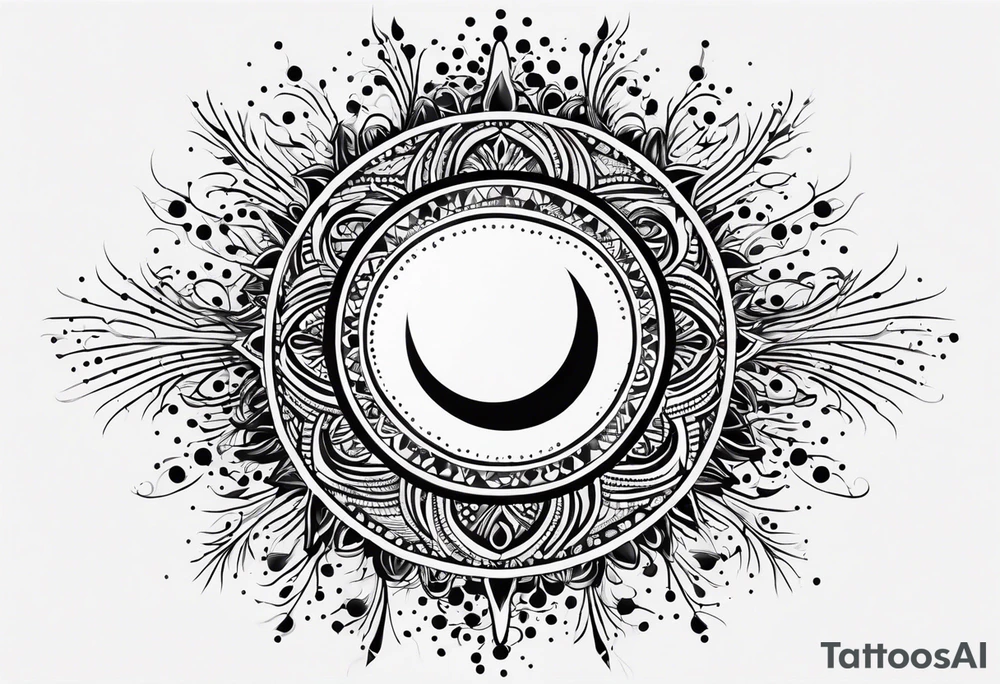 simple sun made of black dots and circles tattoo idea