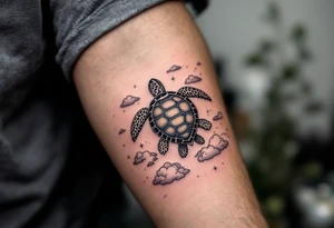 Turtle swimming in clouds tattoo idea