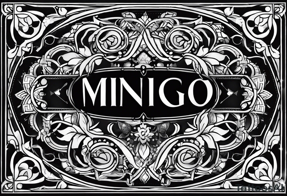 Create a Fine Line tattoo made out of the name Mingo and very pretty but hide the name in the image tattoo idea