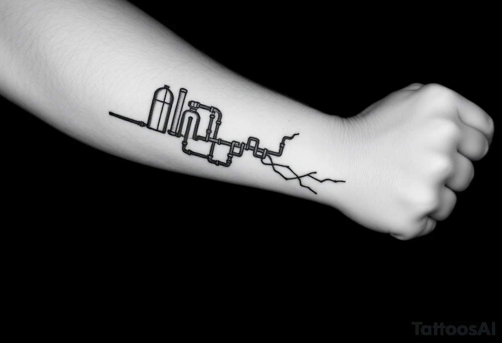 long System of pipes that transitions and transforms into veins of forearm tattoo idea