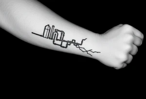 long System of pipes that transitions and transforms into veins of forearm tattoo idea