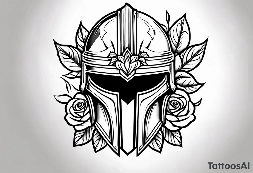 spartan helmet with roses tattoo idea
