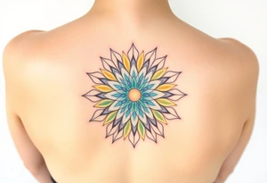 A sunburst pattern radiating from centered in round cyrcle of the the Flower of Life, embodying energy and vitality tattoo idea