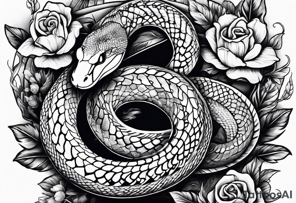 snakes wrapped around a spade with flowers tattoo idea