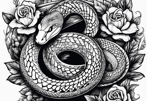 snakes wrapped around a spade with flowers tattoo idea