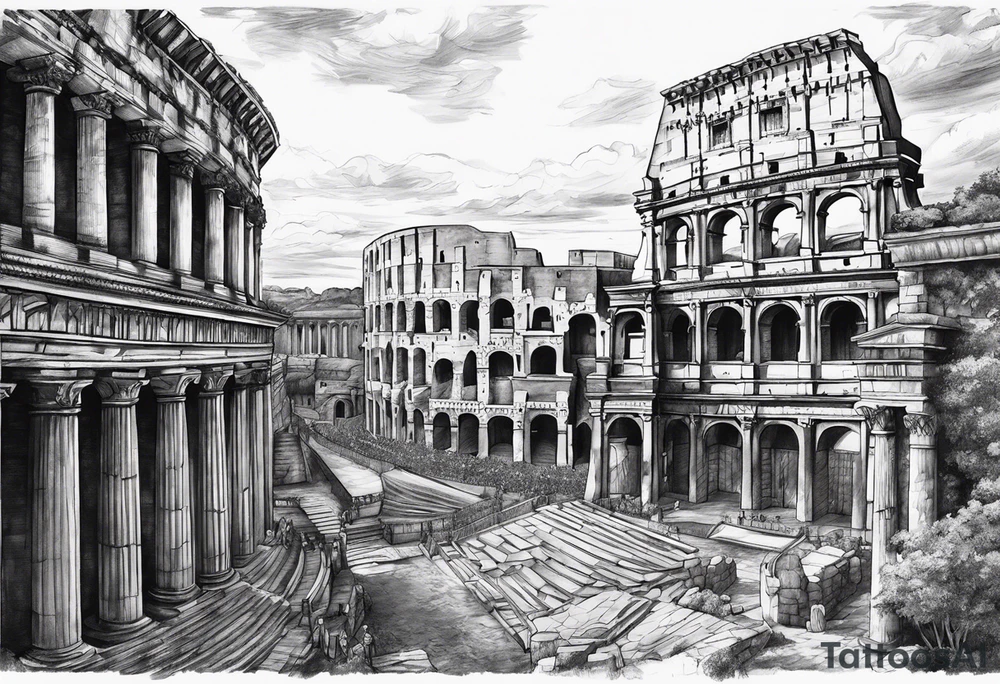 Ancient Roman City buildings tattoo idea