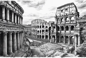 Ancient Roman City buildings tattoo idea