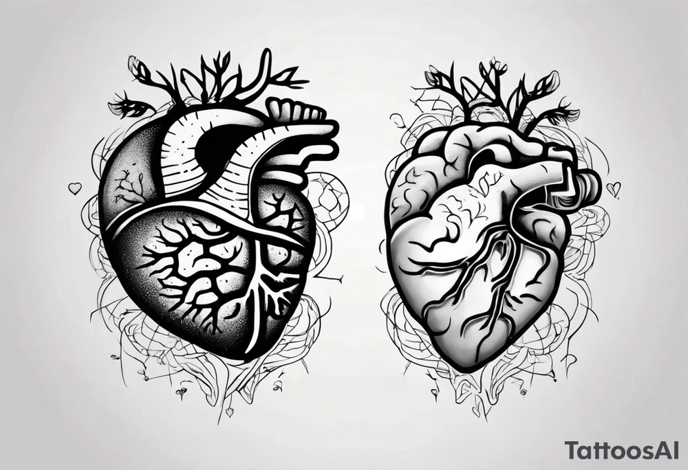 Left half human brain and right half human heart tattoo idea Left half human brain and right half human heart tattoo idea