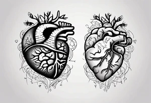 Left half human brain and right half human heart tattoo idea