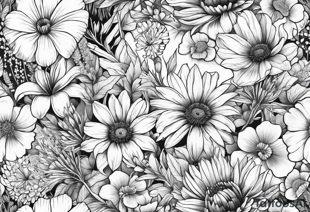 Wildflowers, prairie plants, butterflies tattoo idea
