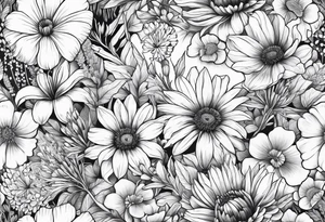 Wildflowers, prairie plants, butterflies tattoo idea