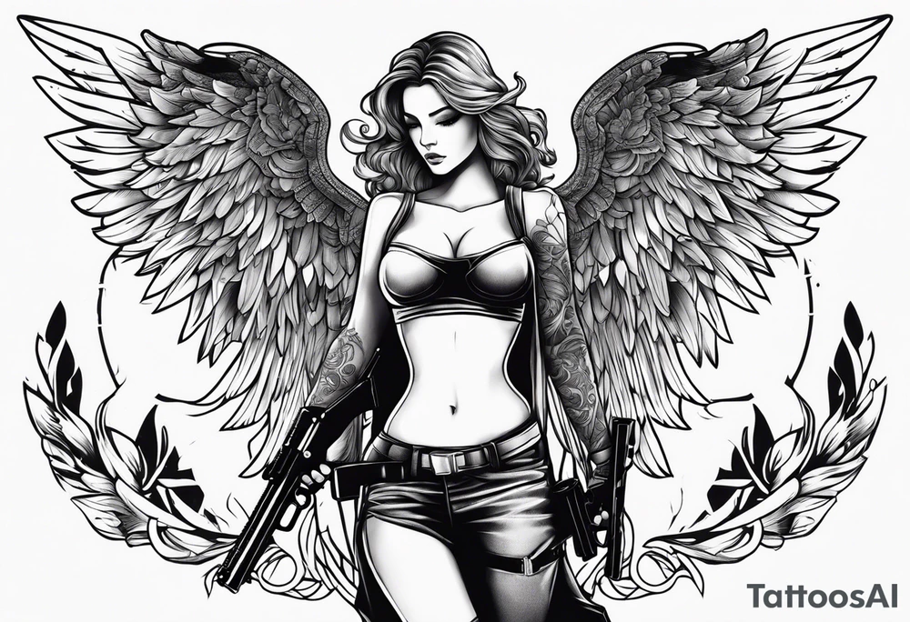 Angel with gun tattoo idea
