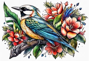 australian sleeve with birds and barbs tattoo idea