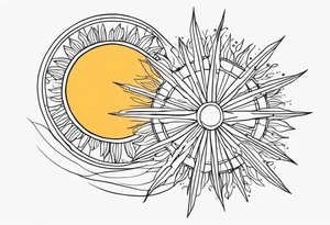 Draw me a beautiful and realistic sun tattoo using the ONE LINE method.
May the tattoo be pleasant, optimistic and positive.
Location: Above a man's chest tattoo idea