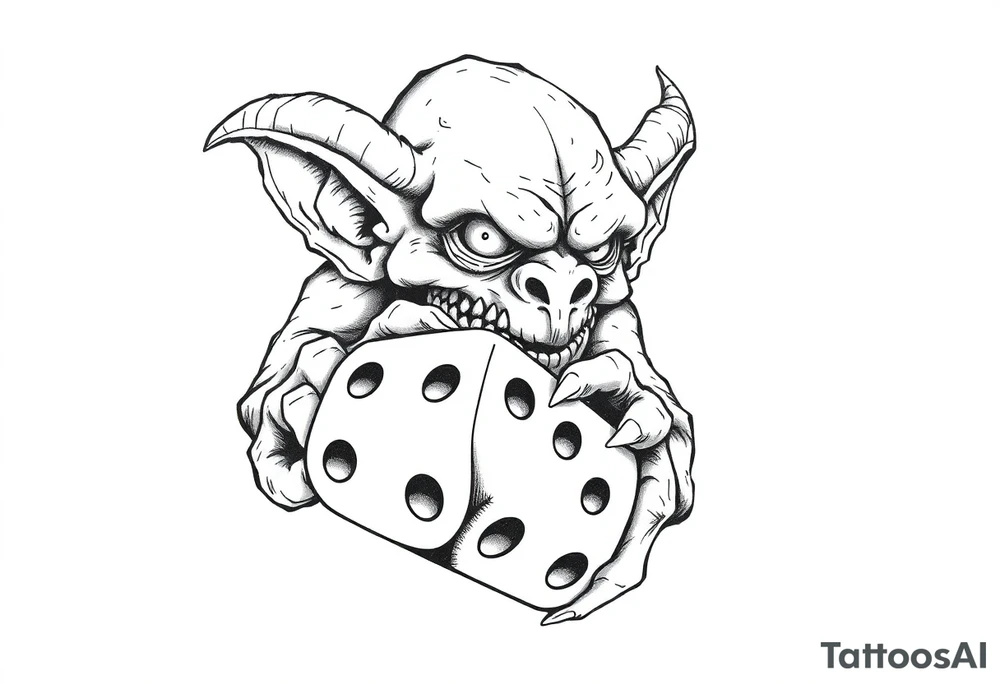 Simple American traditional style goblin rolling dice tattoo idea