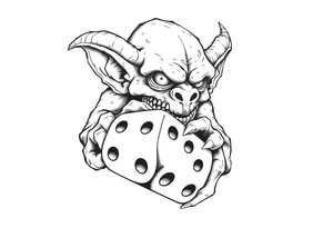 Simple American traditional style goblin rolling dice tattoo idea