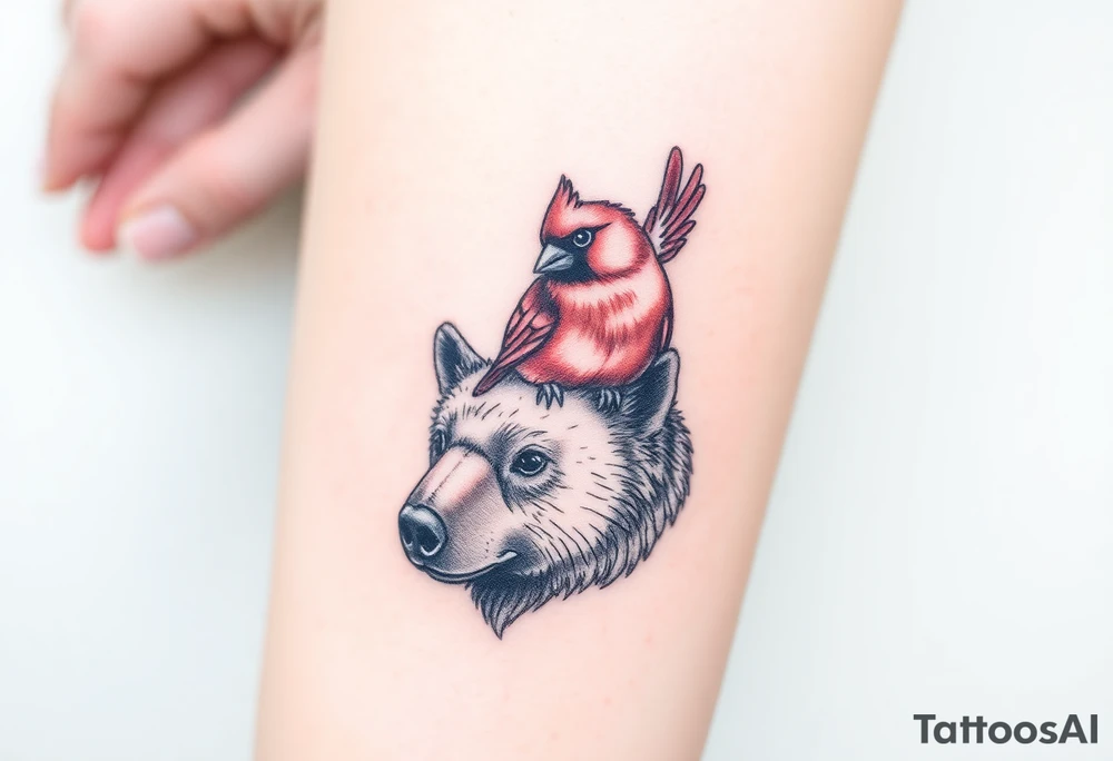 Cardinal sitting on bear nose tattoo idea