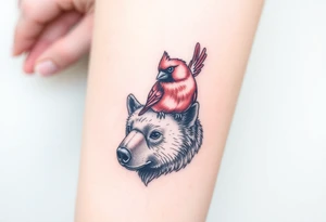 Cardinal sitting on bear nose tattoo idea