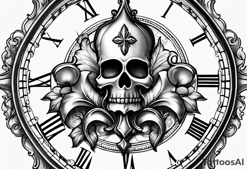 fleur de lis with compass and clock tattoo idea