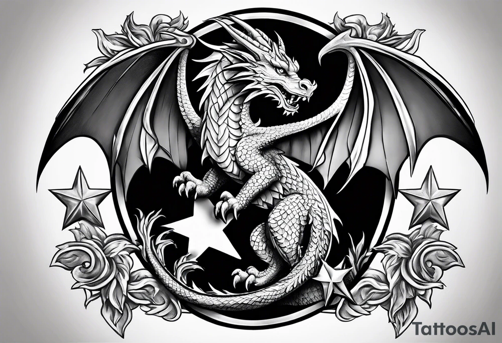 Welsh dragon holding a texas star as a shield tattoo idea