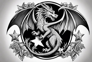 Welsh dragon holding a texas star as a shield tattoo idea