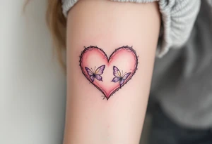 Pale Pink Heart with Butterfly Wings – A soft, pale pink heart, with delicate butterfly wings in shades of lavender and yellow, symbolizing love that transforms and takes flight. tattoo idea