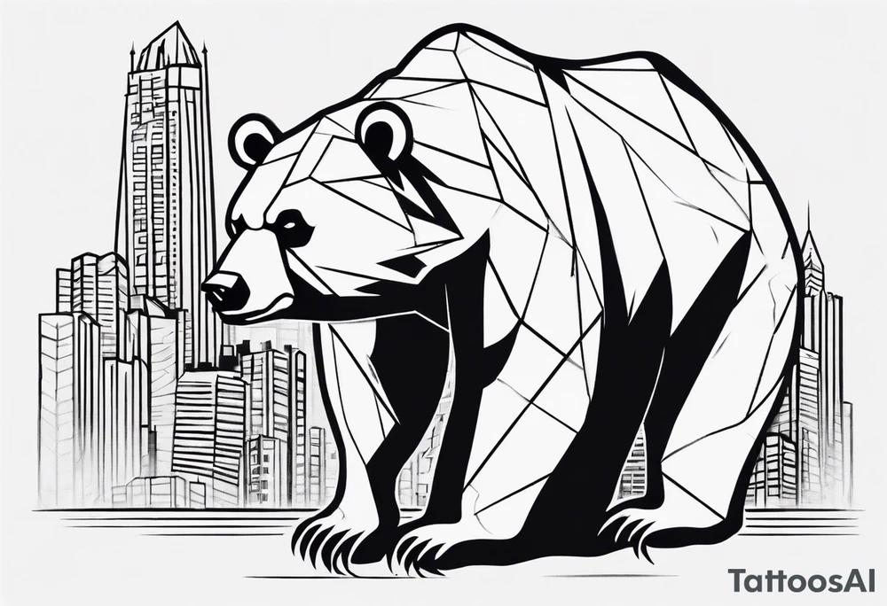 Serious bear coming up behind a city tattoo idea