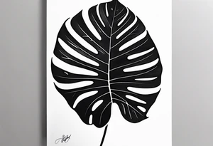 Abstract but realistic monstera leaf tattoo to go on the right leg on the outside of the leg next to the shin with a stem going down behind the ankle. Make it not so dark with lighter shading tattoo idea