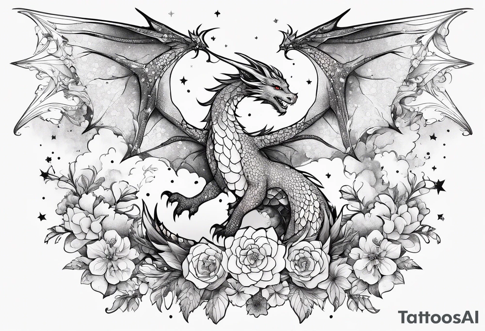 Constellation, wing , snow , cross , dragon female japan kawaii , flower tattoo idea