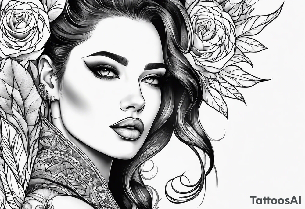 Thin lines of a women side faces tattoo idea