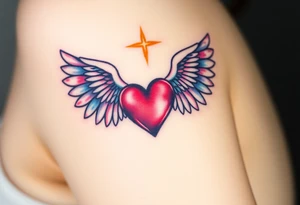 dainty catholic sacred heart with angel wings tattoo idea