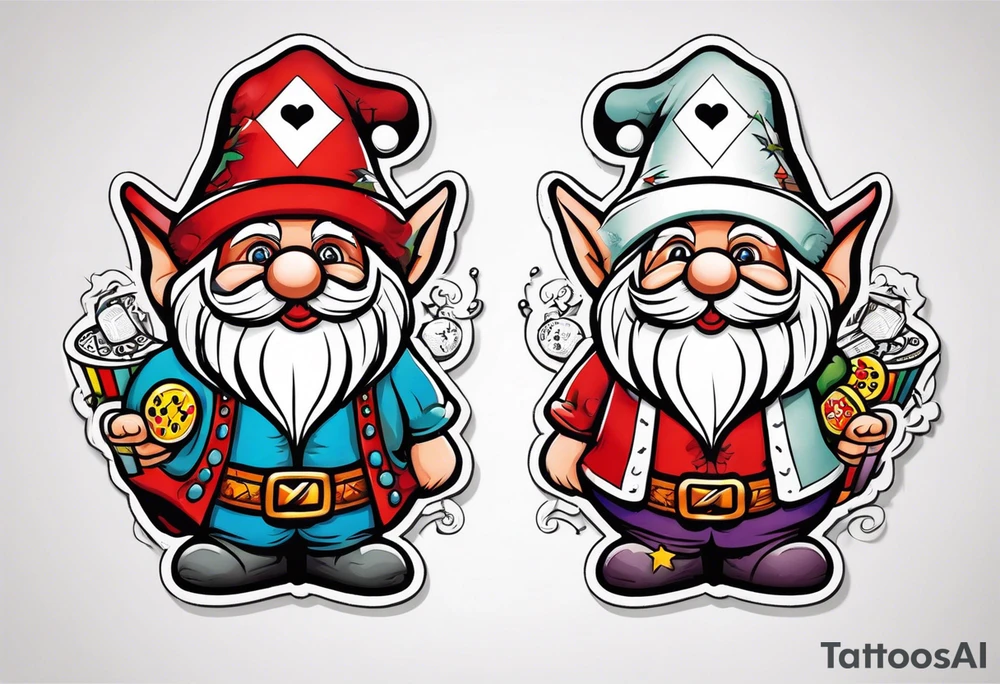 Gambling gnome couple tattoo idea