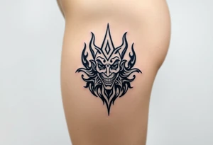 Powerful new age joker surrounded by flames tattoo idea