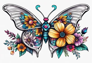 rib cage with flowers surrounding it and butterflies tattoo idea