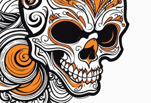 skull laughing black and orange tattoo idea