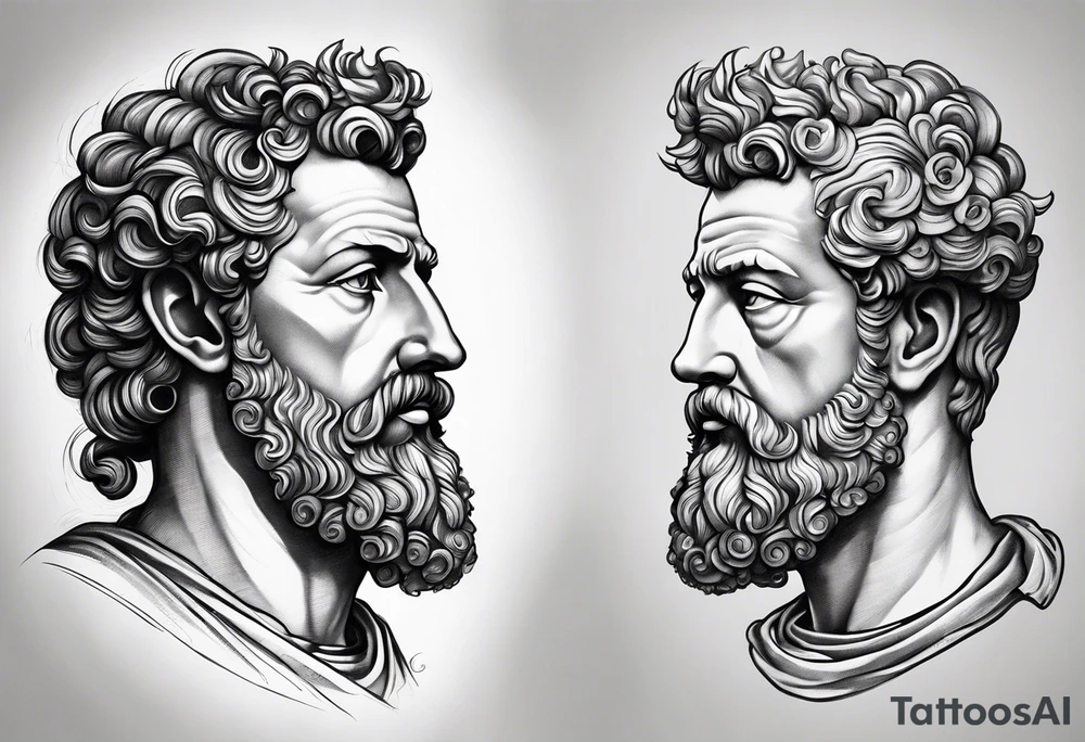 a half sleeve, upper arm, including marcus aurelius and other roman inspired filler tattoo idea