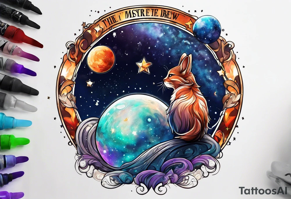 I want the name "Drew" with a space background tattoo idea