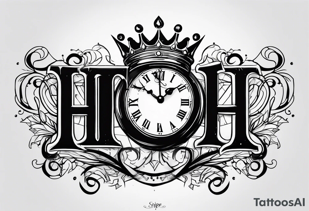 HOPE lettering tattoo with broken clock and king crown incorporated tattoo idea