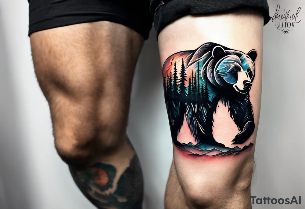 bear silhouette, birch trees, wrapped around man's ankle tattoo idea