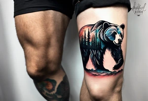 bear silhouette, birch trees, wrapped around man's ankle tattoo idea