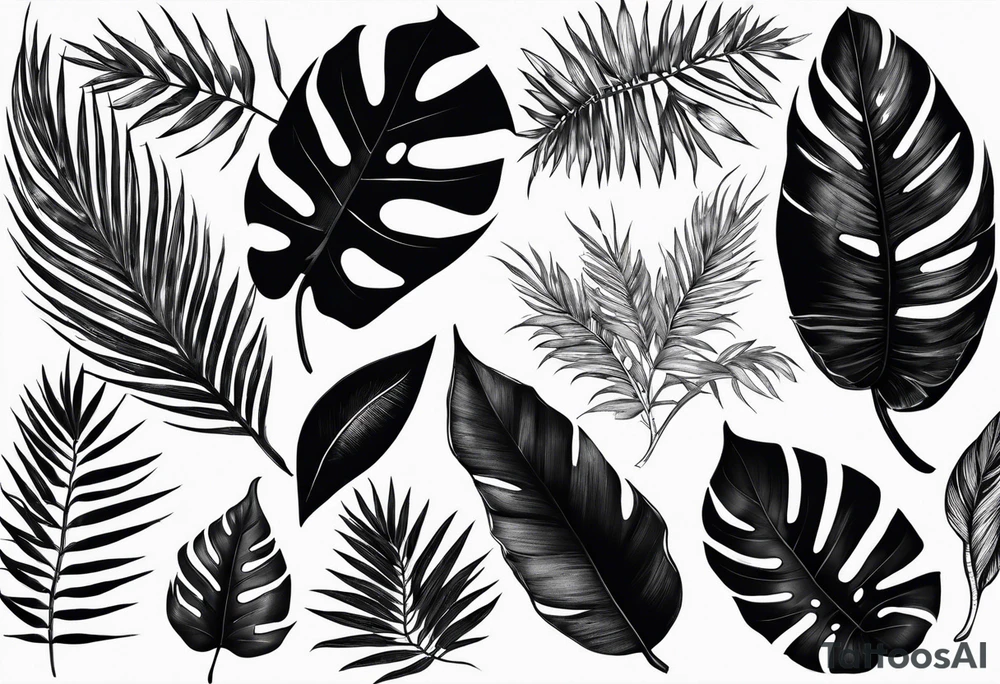 Tropical leaves tattoo idea