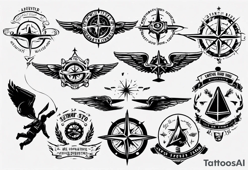 skydiving, shooting guns, compass, adventure tattoo idea